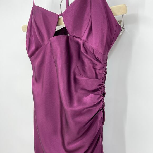 The Sei | Ruched Cut Out Silk Midi Dress in Burgundy Oxblood 2 - Picture 8 of 16